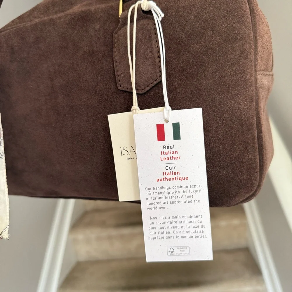 Isadora Brown Suede Handbag with Scarf Accent